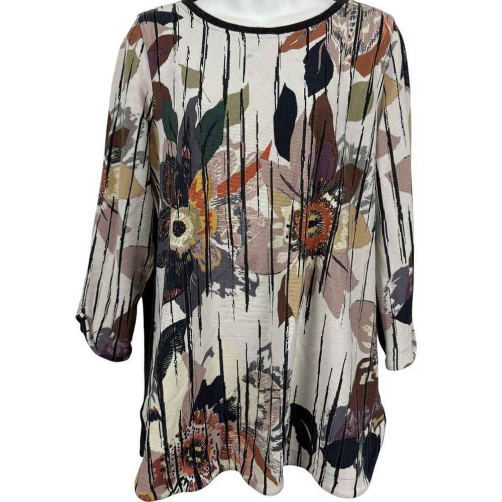 John Mark Womens Floral Long Sleeve Oversized Longline Pullover Sweater sz M